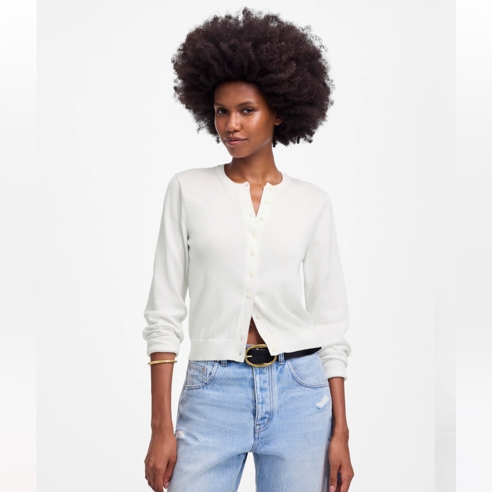 Madewell White Button-Up Lightweight Cardigan